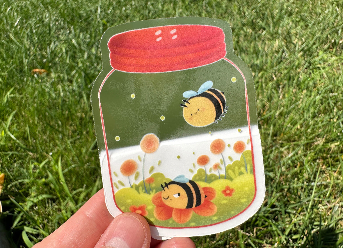 Bumble Bees In Jar Clear Sticker