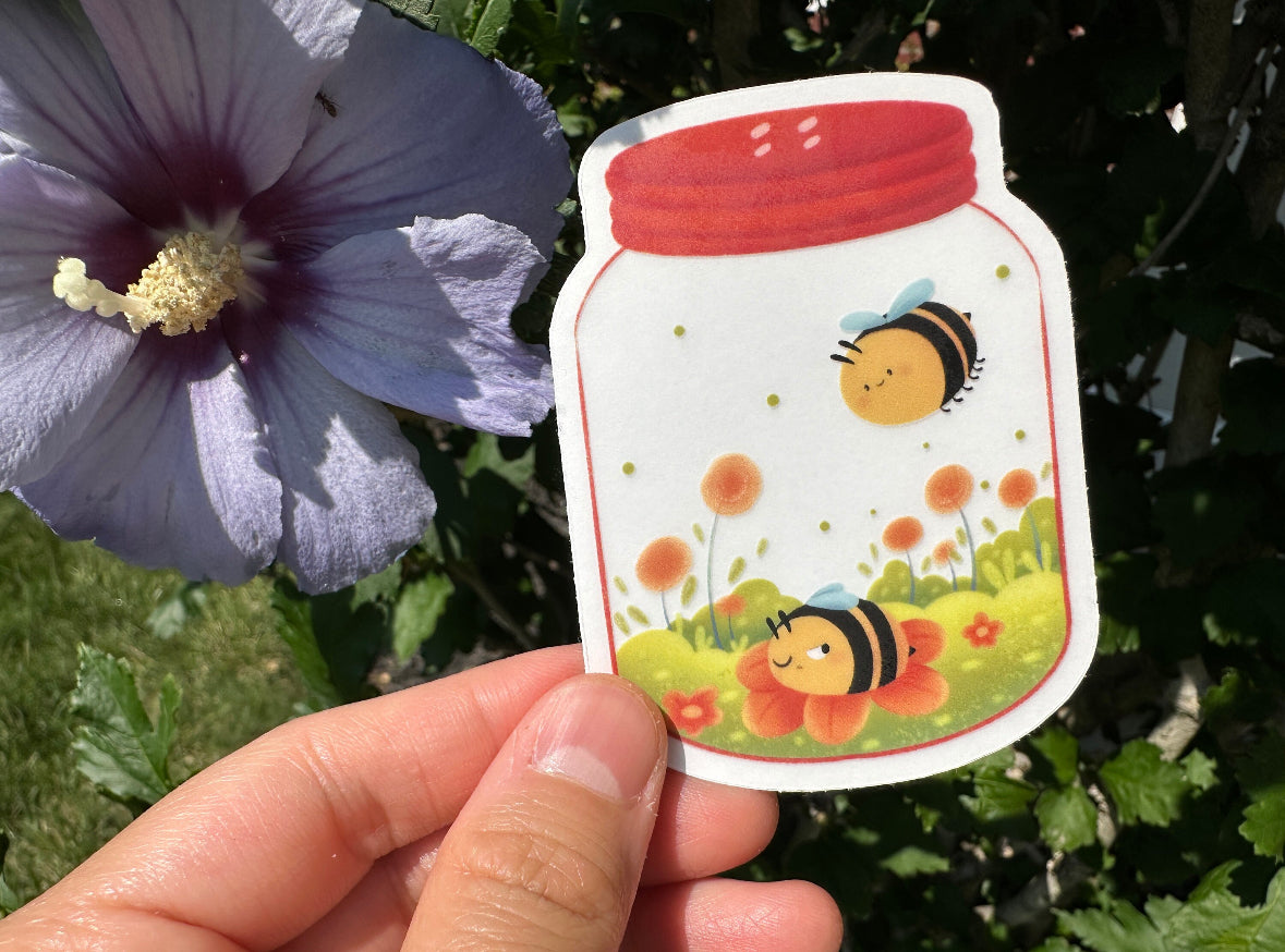 Bumble Bees In Jar Clear Sticker