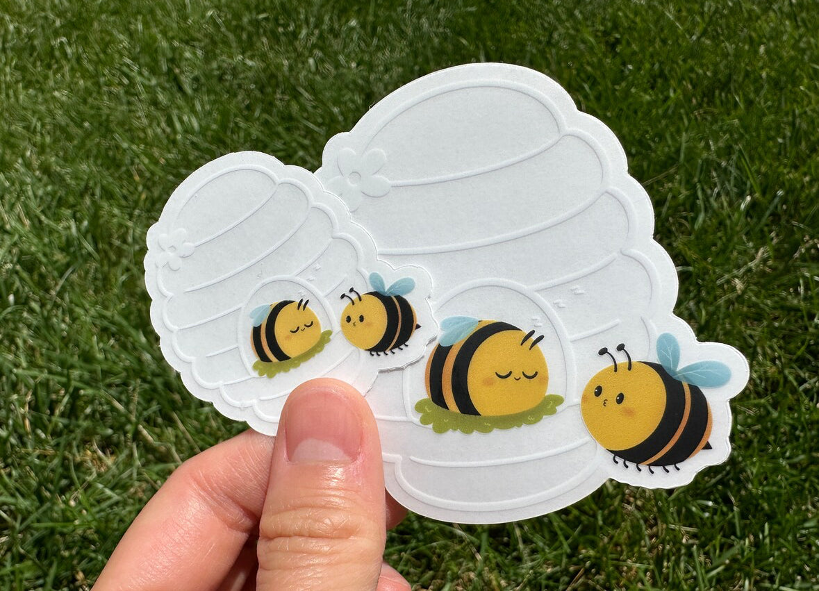 Bee In Beehive Clear Sticker