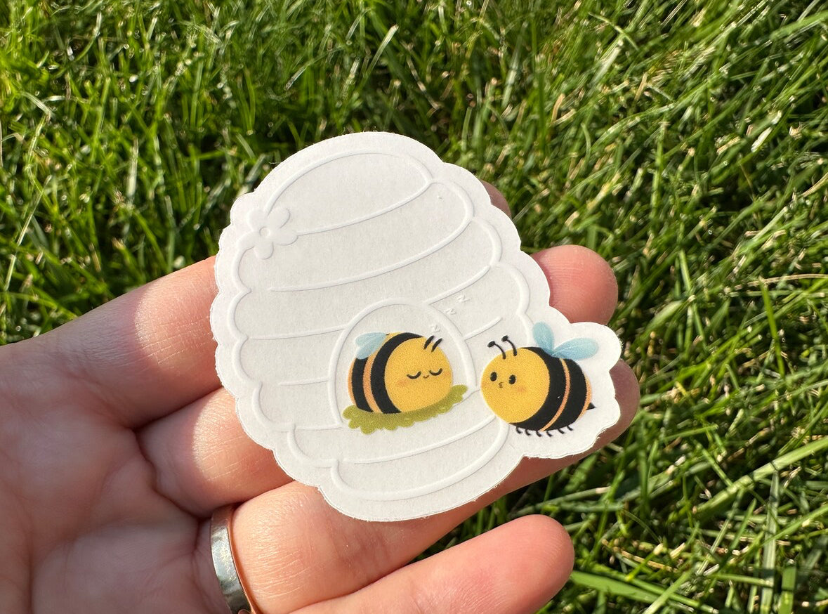 Bee In Beehive Clear Sticker
