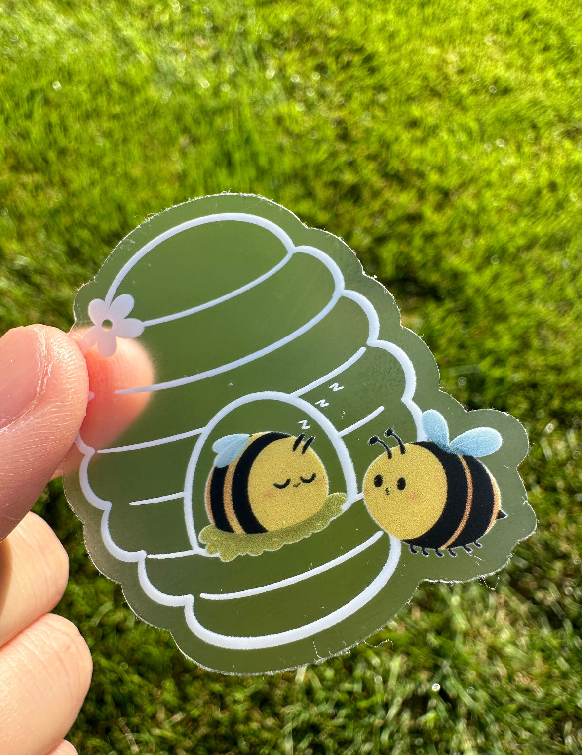 Bee In Beehive Clear Sticker