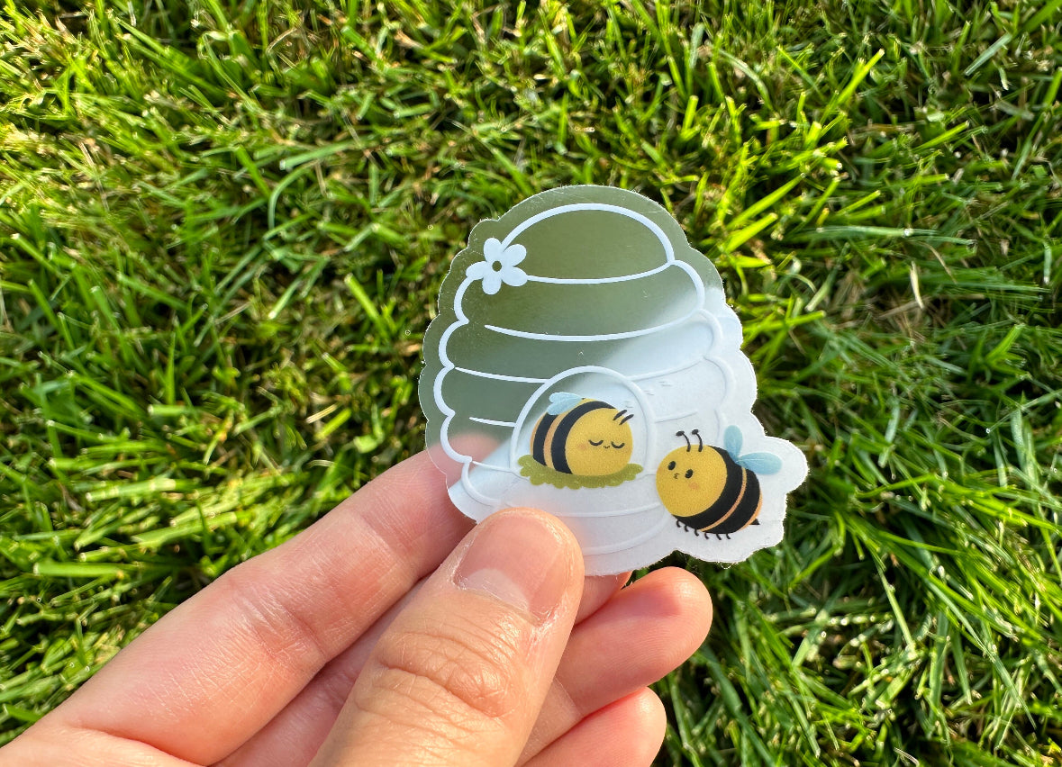 Bee In Beehive Clear Sticker