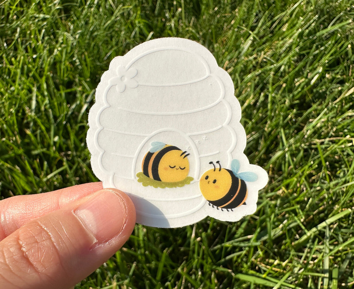 Bee In Beehive Clear Sticker