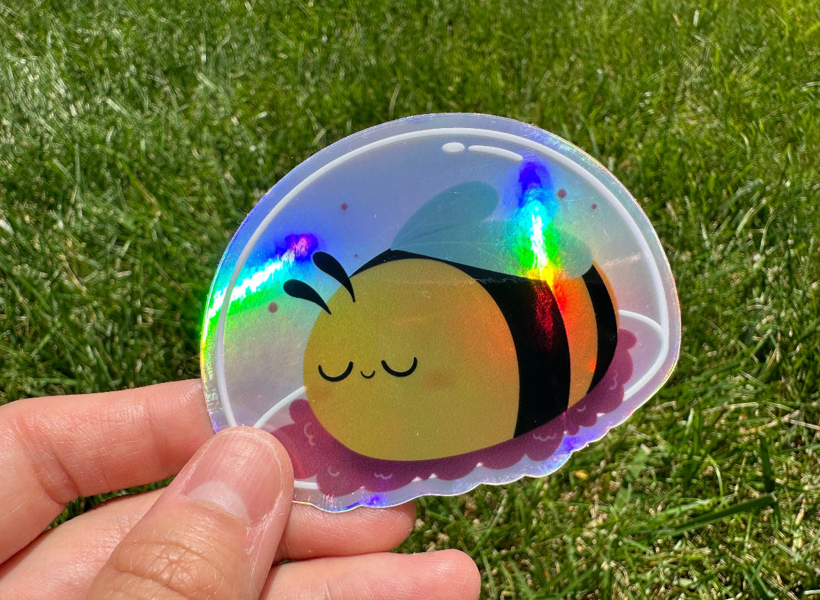 Sleepy Bumble Bee Holographic Sticker