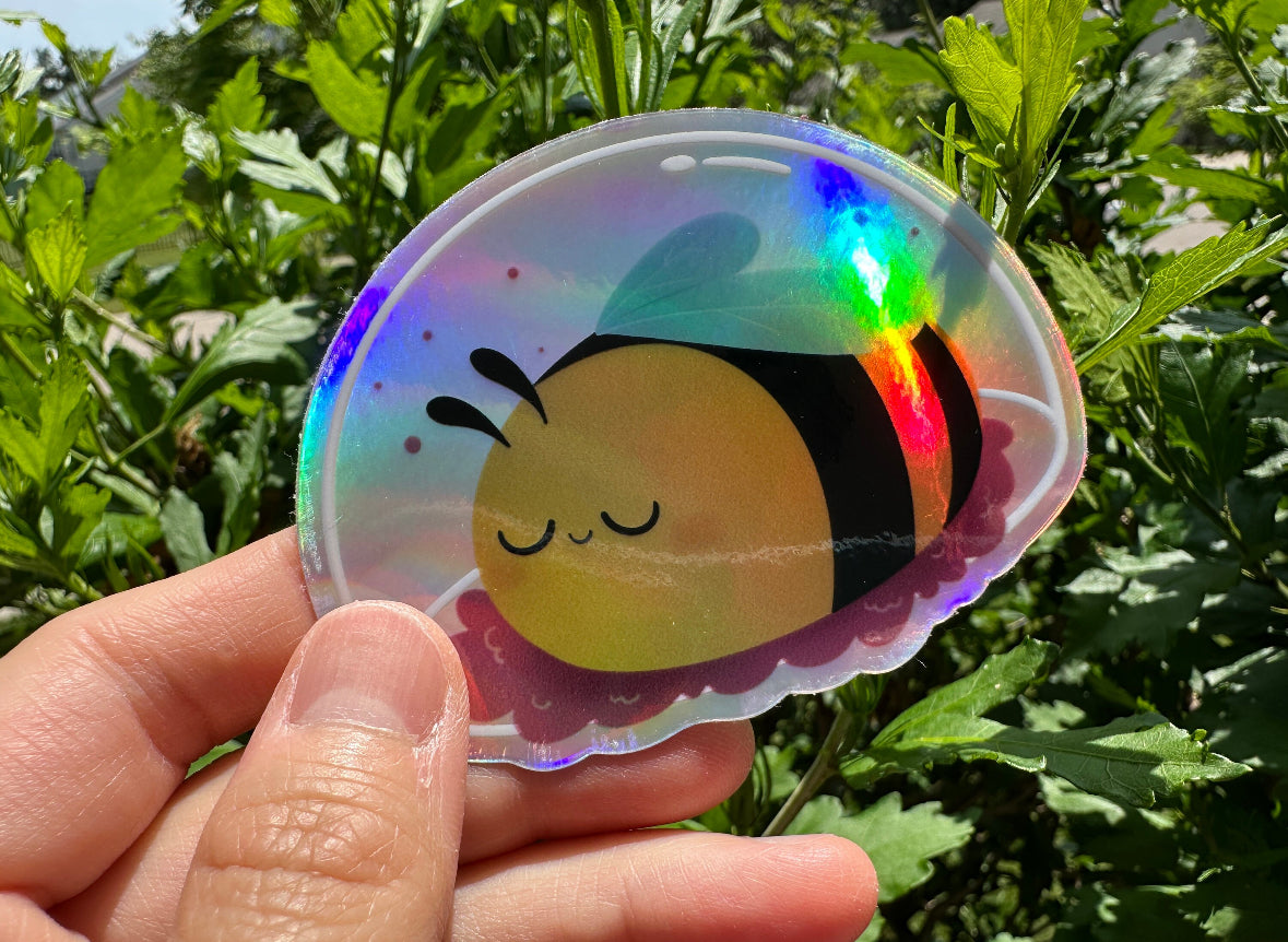 Sleepy Bumble Bee Holographic Sticker