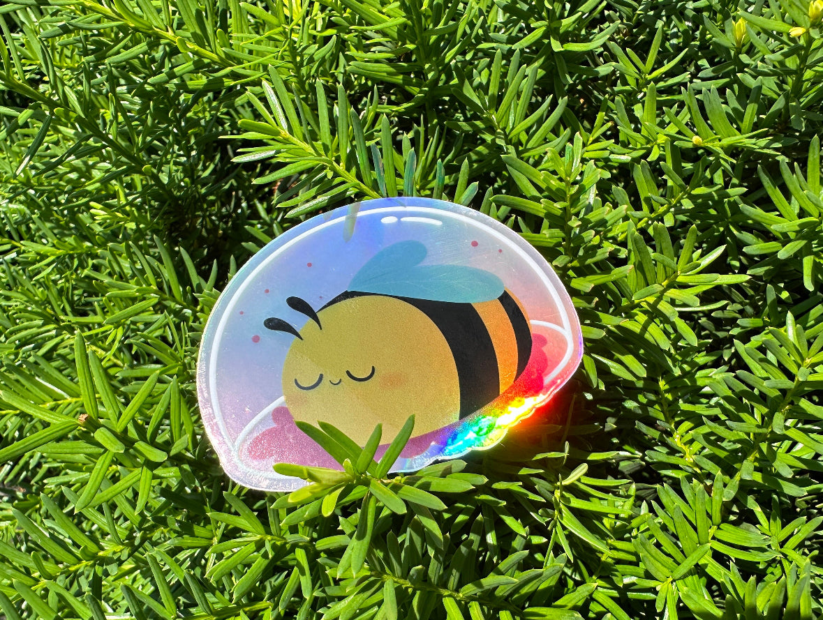 Sleepy Bumble Bee Holographic Sticker