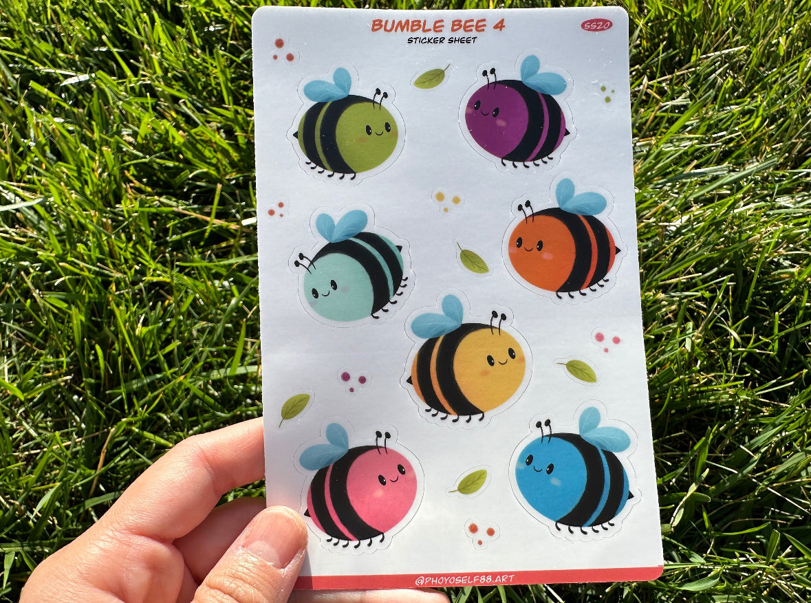 Colorful Bumble Bee Matte Sticker Sheet