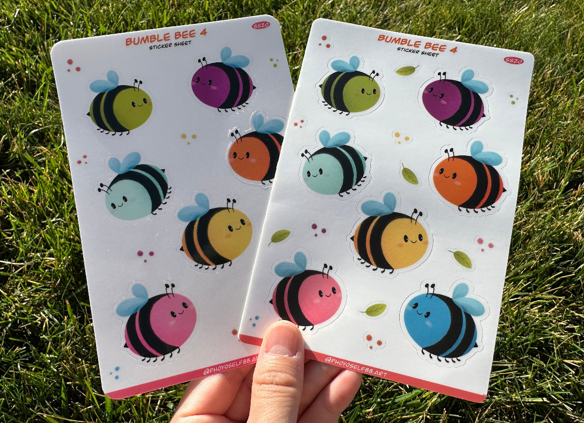 Colorful Bumble Bee Matte Sticker Sheet
