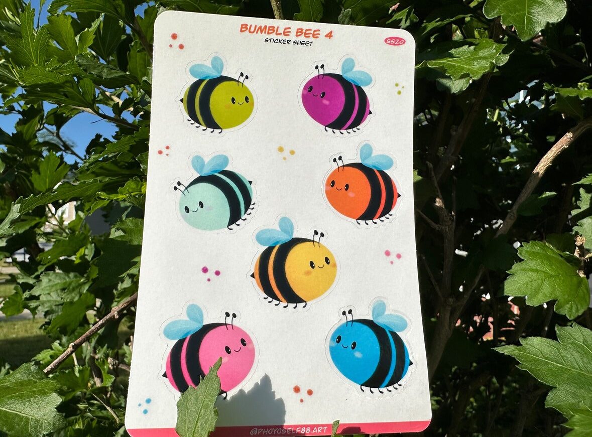 Colorful Bumble Bee Matte Sticker Sheet