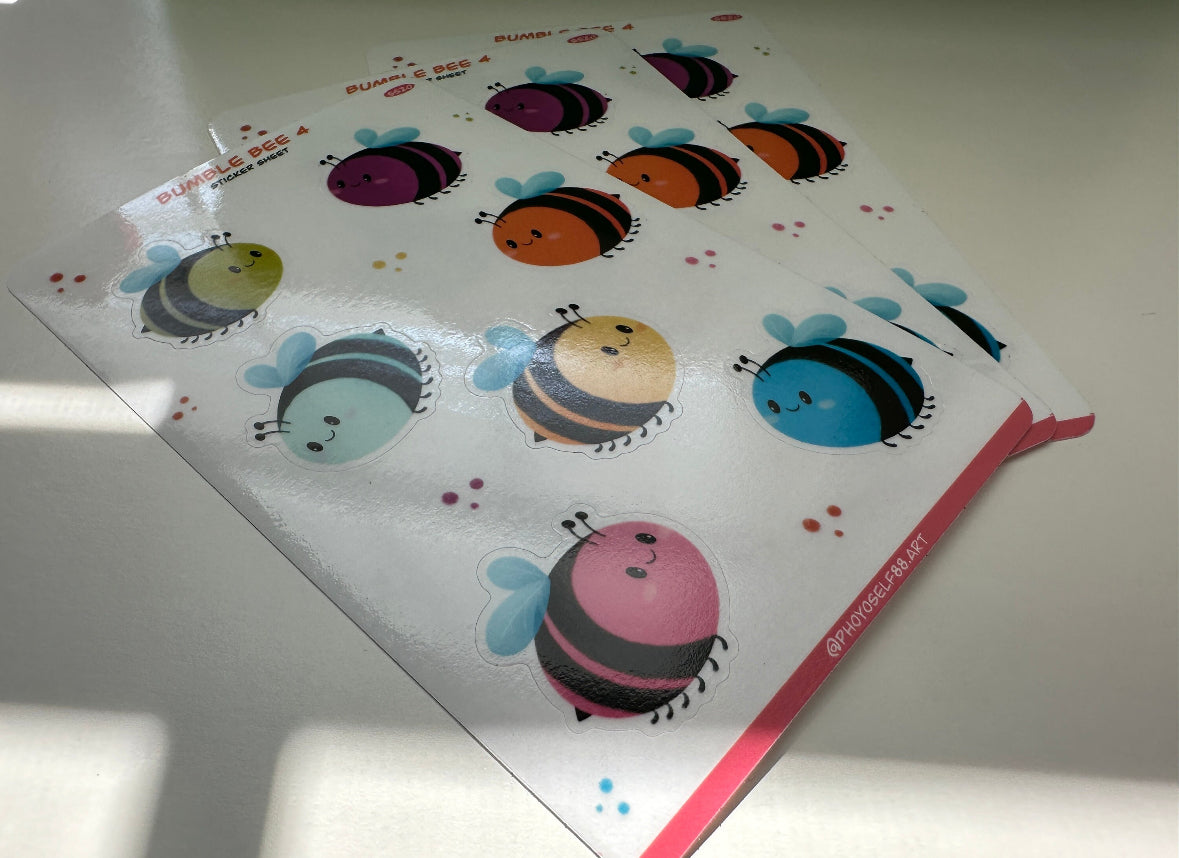 Colorful Bumble Bee Clear Sticker Sheet